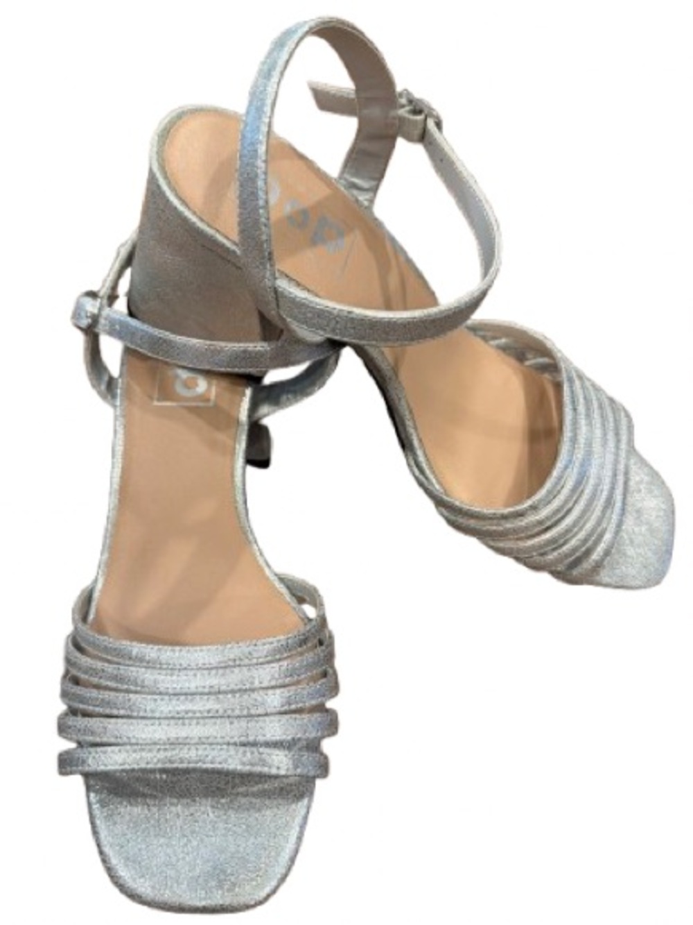 Pop Women’s Silver Strappy Mid-Heel Sandals Size 8